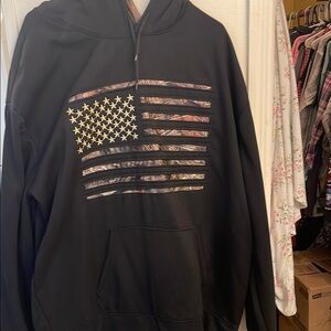 Black Sweatshirt with Monochrome Flag Graphic